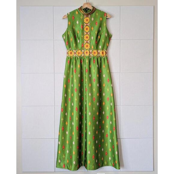 Vintage 70s Emilio Borghese high neck printed sheath maxi dress